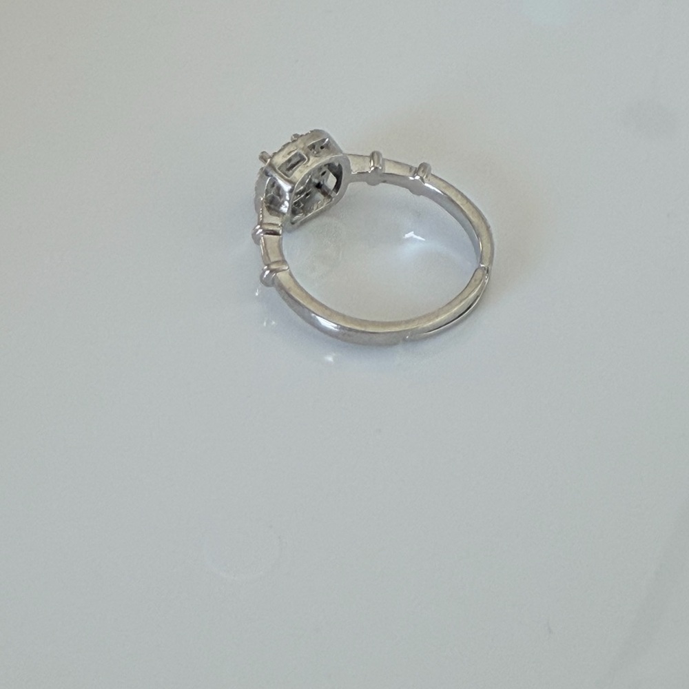 Stainless Steel Halo Cushion-Cut Cubic Zirconia Ring - Adjustable - Picture 3 of 6